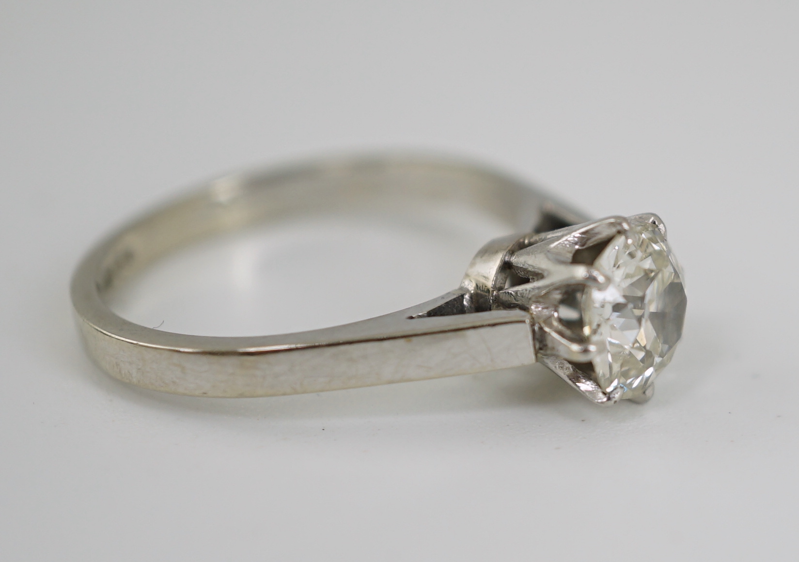 A 1970's 18ct white gold and solitaire diamond set ring